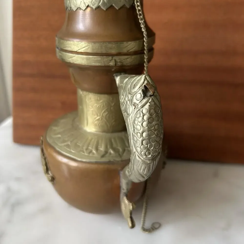Vintage Tibetan Style Metal Dragon Decanter Pair MCM Asian Boho Home Decor